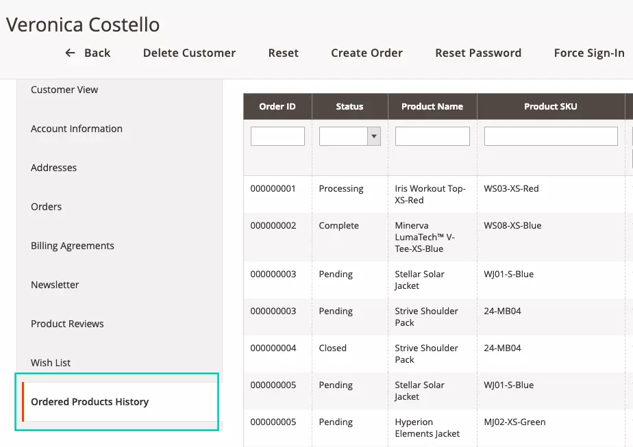 Magento 2 order history by mageplaza List all purchased items related to a customer